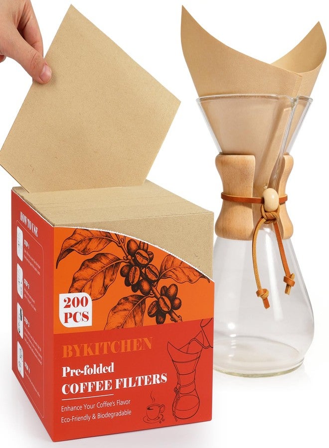 BYKITCHEN 200PCS Unbleached Pour Over Coffee Filter Square, Natural Pre-folded Paper Coffee Filters Disposable for Pour-Over Coffee Maker Drippers and More - Image 1