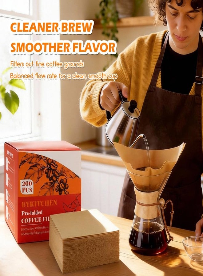 BYKITCHEN 200PCS Unbleached Pour Over Coffee Filter Square, Natural Pre-folded Paper Coffee Filters Disposable for Pour-Over Coffee Maker Drippers and More - Image 5