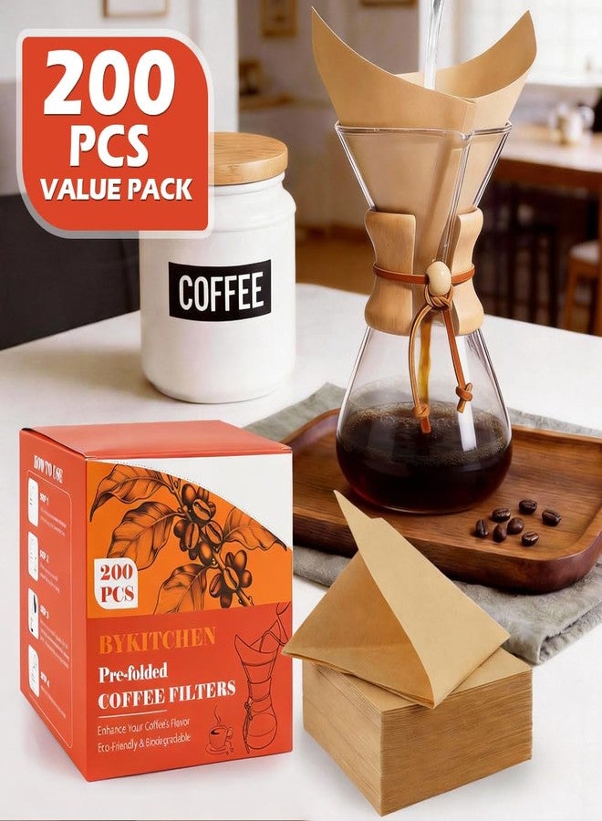 BYKITCHEN 200PCS Unbleached Pour Over Coffee Filter Square, Natural Pre-folded Paper Coffee Filters Disposable for Pour-Over Coffee Maker Drippers and More - Image 3