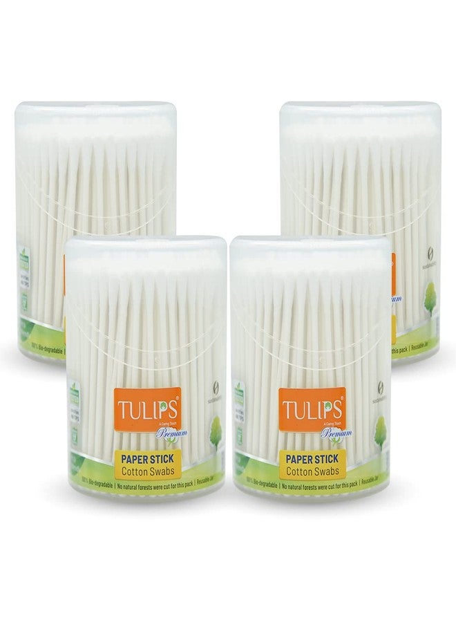 TULIPS Premium Cotton Ear Buds/Swabs (Pack of 4) with White PAPER Sticks (200/400 Tips) in a Jar with fliptop cap - Image 2