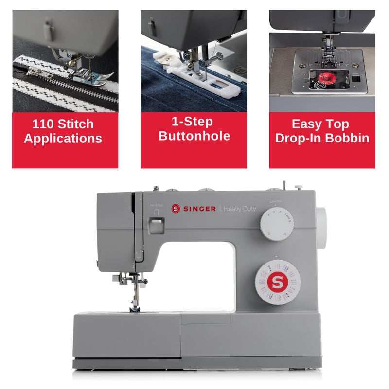 SINGER Heavy Duty 4452 High Speed Sewing Machine With Accessory Kit | Strong Motor with Enhanced Piercing Power, 110 Stitch Applications, Full Metal frame, 1-step Buttonhole & LED Lights - Image 2