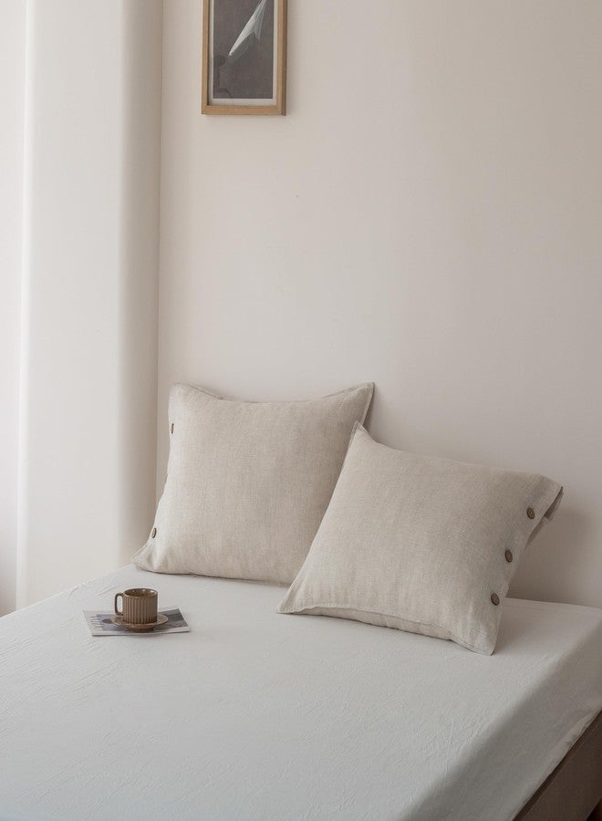 EVERLY 100% Linen Pillowcases Set of 2, French Linen from Normandy, 20X26Inch Standard Size, Natural Color, Coconut Buttons Closure, Flax Pillowshams-Pillowcase-Linen - Image 2