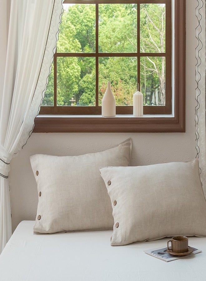 EVERLY 100% Linen Pillowcases Set of 2, French Linen from Normandy, 20X26Inch Standard Size, Natural Color, Coconut Buttons Closure, Flax Pillowshams-Pillowcase-Linen - Image 1