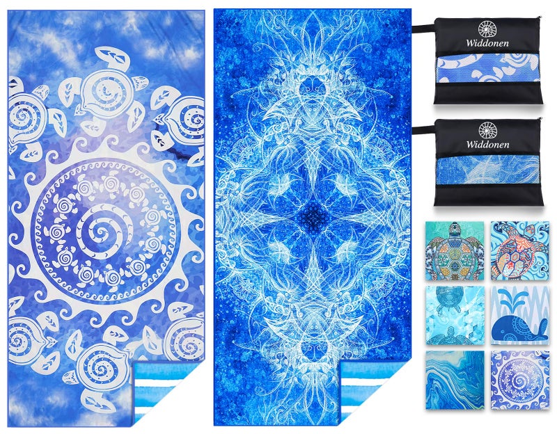 Widdonen 2 Pack Microfiber Thin Lightweight Beach Towel Sand Free Quick Dry Absorbent Compact Towels for Swimming Pool Camping Beach Accessories Large Easy Pack Travel Things for Vacation Essentials Adult Gift - Image 1