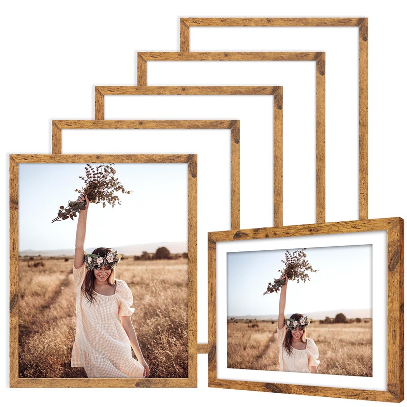 TWING 11x14 Picture Frames Set of 6Display Photos 8x10 with Mat or 11x14 without MatHome Decorative Wall Gallery Picture Photo Frame Wood BrownWalnut
