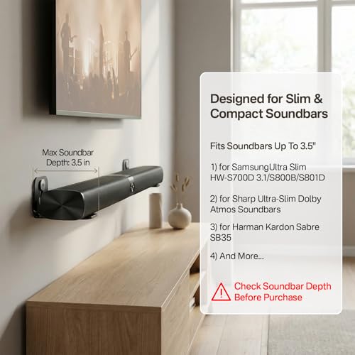 Yibracki Ultra Slim Soundbar Mount Fit Small Sound Bars for TVs, Compact Sound Bar Mount Bracket for Samsung HW-S700D Mount Under or Above TVs, Secure Anti-Slip Design for Low-Profile Soundbar, Easy to Install - Image 2