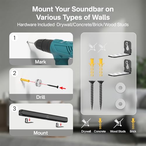 Yibracki Ultra Slim Soundbar Mount Fit Small Sound Bars for TVs, Compact Sound Bar Mount Bracket for Samsung HW-S700D Mount Under or Above TVs, Secure Anti-Slip Design for Low-Profile Soundbar, Easy to Install - Image 5
