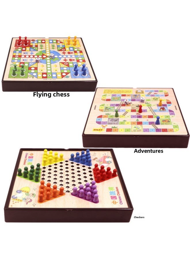 Loquat Checkers Flying Chess Gobang All-in-One Deluxe Chess Early Education Educational Children's Toys Primary School Children's Table Games-Color:30cm Three-in-one Checkers Flying Chess Risks - Image 1