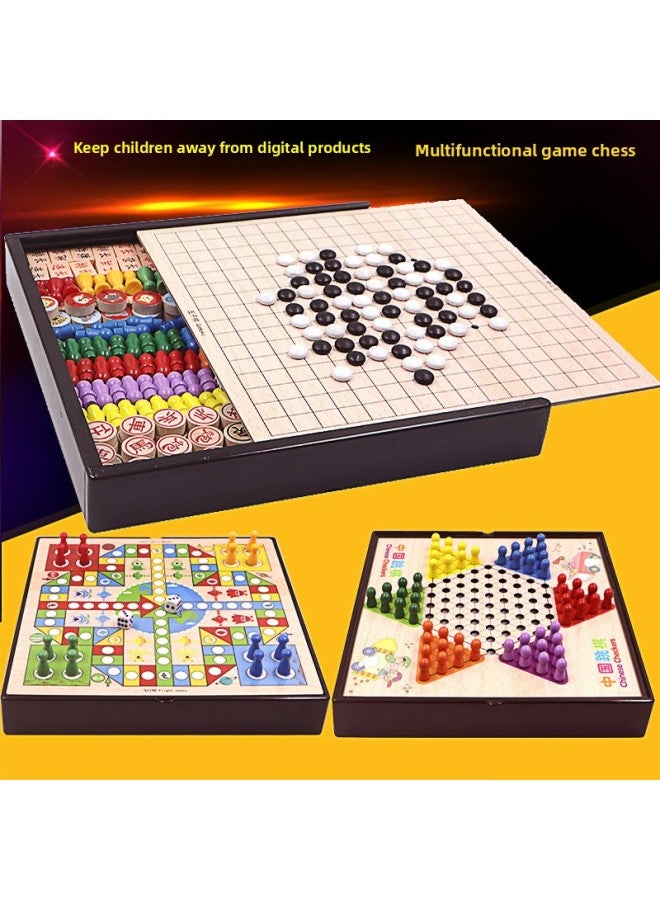 Loquat Checkers Flying Chess Gobang All-in-One Deluxe Chess Early Education Educational Children's Toys Primary School Children's Table Games-Color:30cm Three-in-one Checkers Flying Chess Risks - Image 2