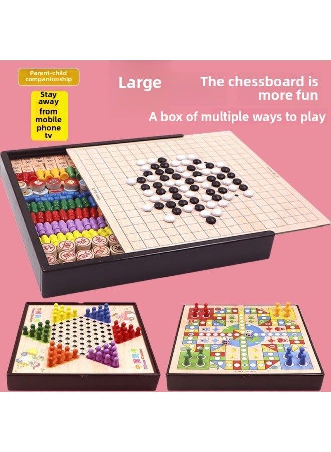 Loquat Checkers Flying Chess Gobang All-in-One Deluxe Chess Early Education Educational Children's Toys Primary School Children's Table Games-Color:30cm Three-in-one Checkers Flying Chess Risks - Image 3