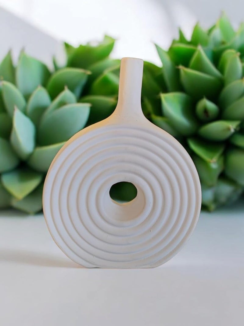 ARTISANS BAZAR Ceramic Donut Round VaseVase Handcrafted Artistic Floral Decor Ideal Premium Home Centerpiece for Living Room Bedroom 10 INCHES White - Image 1
