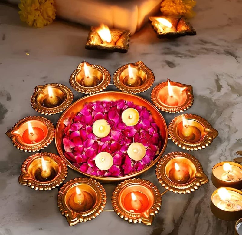 VRB Dec وعاء أورلي مزخرف من VRB DecTM للغرفة | عناصر ديwali للزينة المنزلية | عناصر ديwali للزينة في غرفة المعيشة (12 بوصة) (عبوة من 1 قطعة) (أورلي مع ديا)  - Image 1