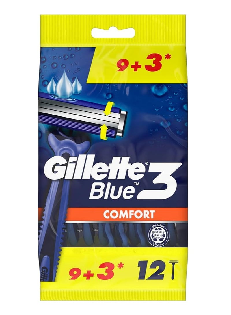 Gillette Blue3 Comfort Disposable Men's Razors, 9 + 3 Count
