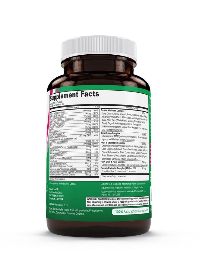 PURELY beneficial - Women’S Whole Food Multivitamin 58 Key Nutrients Including Vitamins Minerals Herbs Probiotics With Iron Hair Skin & Nail Complex For Complete Female Wellness 180 Capsules - Image 1