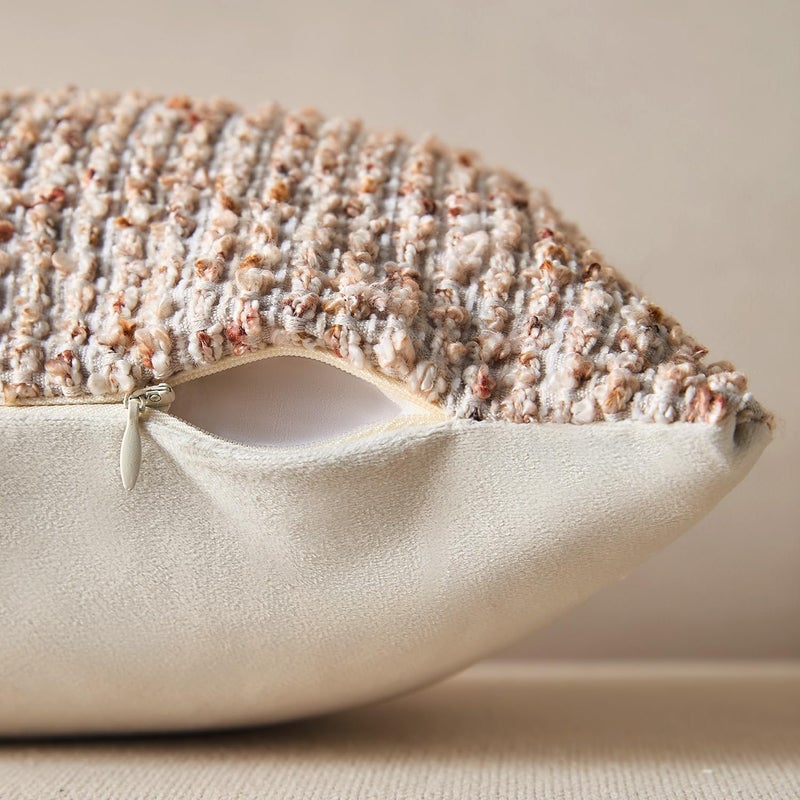 Allorry Decorative Lumbar Pillow Cover 12x20 Beige Striped Soft Wool Lumbar Throw Pillow Neutral Textured Boho Cushion Covers for Modern Farmhouse Sofa Bedroom Living Room Decor SY011-A12 - Image 2