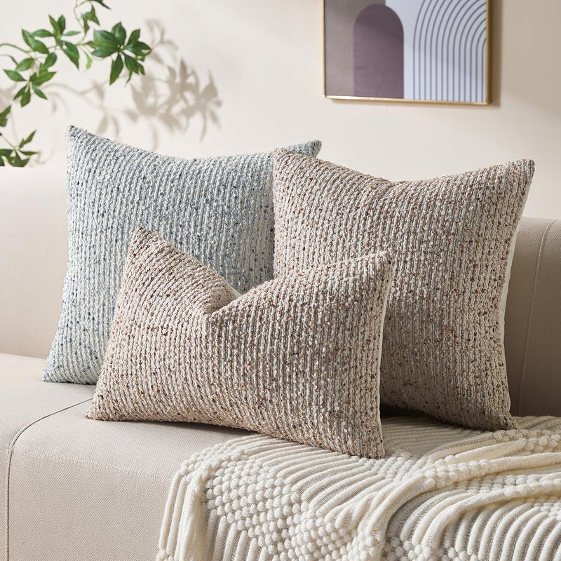 Allorry Decorative Lumbar Pillow Cover 12x20 Beige Striped Soft Wool Lumbar Throw Pillow Neutral Textured Boho Cushion Covers for Modern Farmhouse Sofa Bedroom Living Room Decor SY011-A12 - Image 4