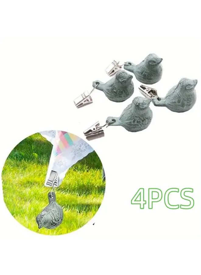 Light Green Cast Iron Antique Bird Tablecloth Weights Vintage Clip Hangers For Outdoor Picnic Wedding - Image 1