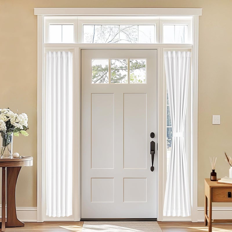Vatge Sidelight Curtains for Front Door, 12 Inch Wide Narrow Window Curtains for Side Door, 1 Panel, W12 x L80, Pure White - Image 1
