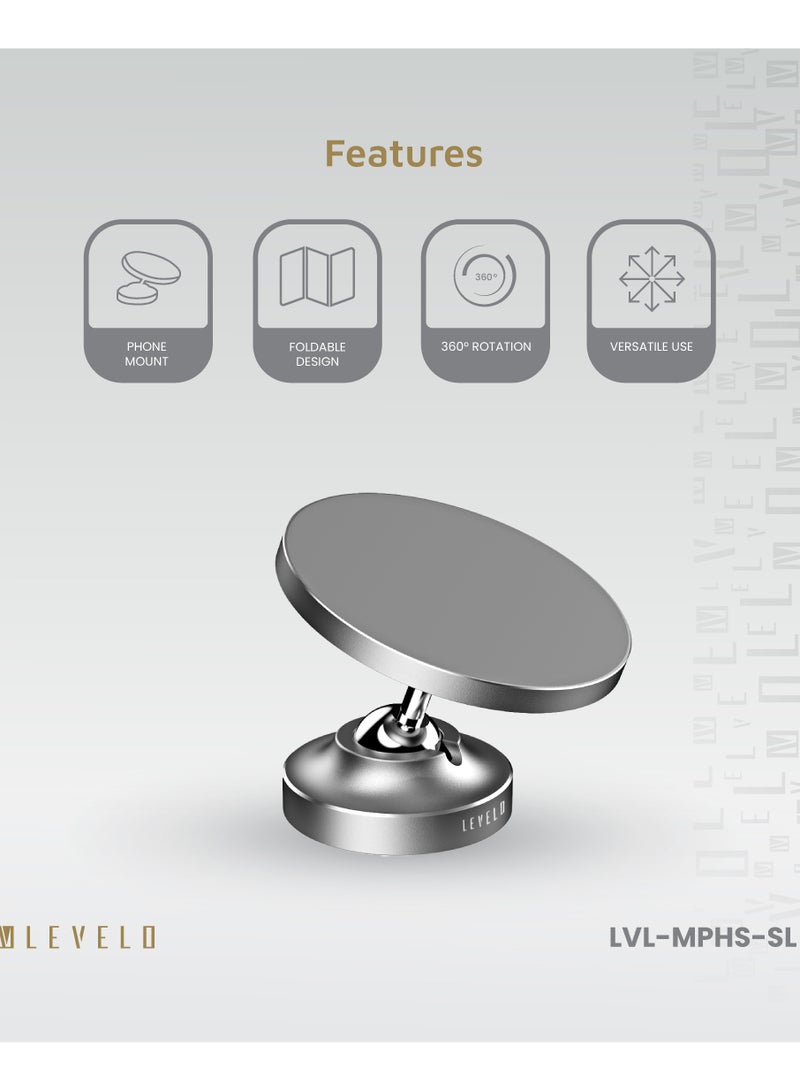 ليفيلو حامل الهاتف المغناطيسي Magnifica / تصميم قابل للطي / مادة متينة / مغناطيس اللوحة السفلية / حامل الهاتف المتوافق مع Magsafe - فضي - Image 2
