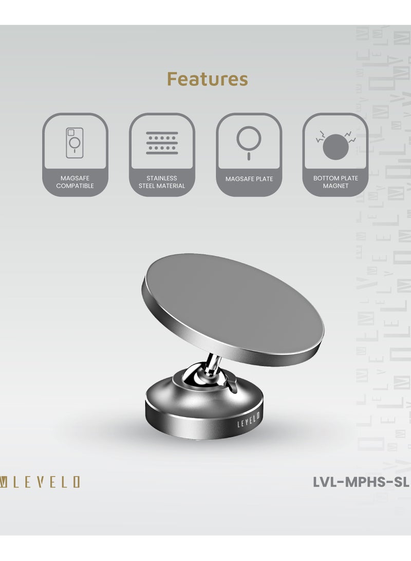 ليفيلو حامل الهاتف المغناطيسي Magnifica / تصميم قابل للطي / مادة متينة / مغناطيس اللوحة السفلية / حامل الهاتف المتوافق مع Magsafe - فضي - Image 3