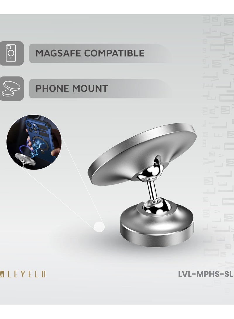 ليفيلو حامل الهاتف المغناطيسي Magnifica / تصميم قابل للطي / مادة متينة / مغناطيس اللوحة السفلية / حامل الهاتف المتوافق مع Magsafe - فضي - Image 5