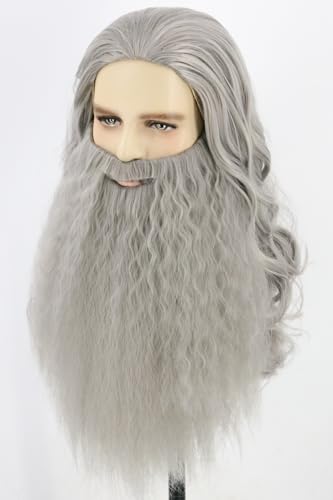 LeMarnia Wizard Wig and Beard for Men Long Gray Beard Wig Set for Halloween Costume Cosplay Party - Image 5