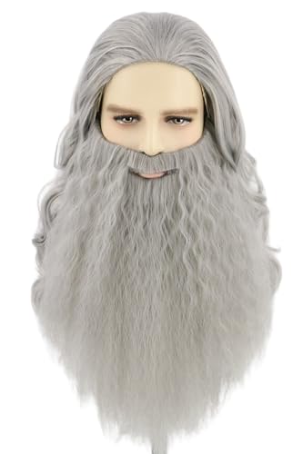 LeMarnia Wizard Wig and Beard for Men Long Gray Beard Wig Set for Halloween Costume Cosplay Party - Image 1