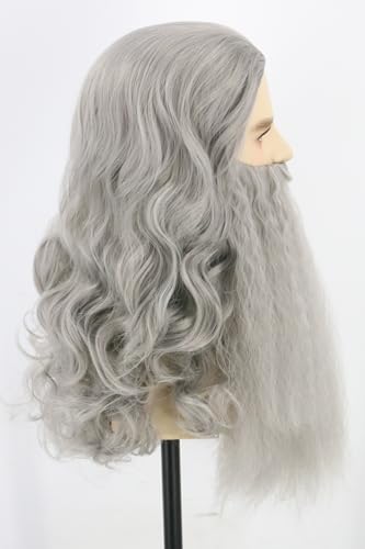 LeMarnia Wizard Wig and Beard for Men Long Gray Beard Wig Set for Halloween Costume Cosplay Party - Image 4