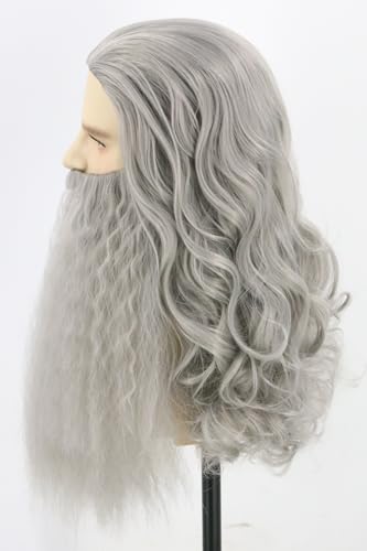 LeMarnia Wizard Wig and Beard for Men Long Gray Beard Wig Set for Halloween Costume Cosplay Party - Image 3