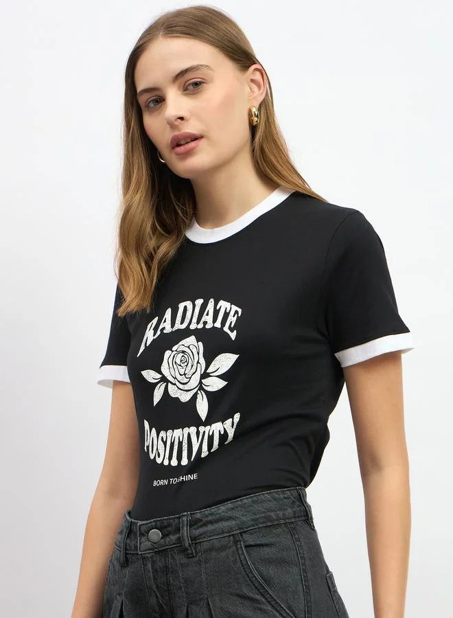 Styli Graphic Print Regular Fit Round Neck T-Shirt