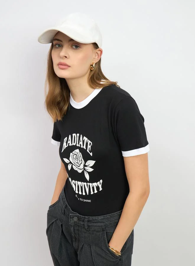 Styli Graphic Print Regular Fit Round Neck T-Shirt