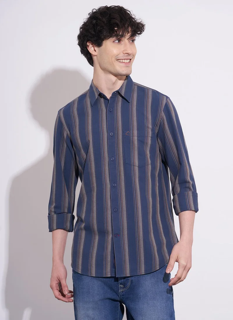 Being Human Striped Pure Cotton Spread Collar Long Sleeves Casual Shirt