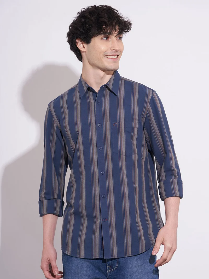 Being Human Striped Pure Cotton Spread Collar Long Sleeves Casual Shirt