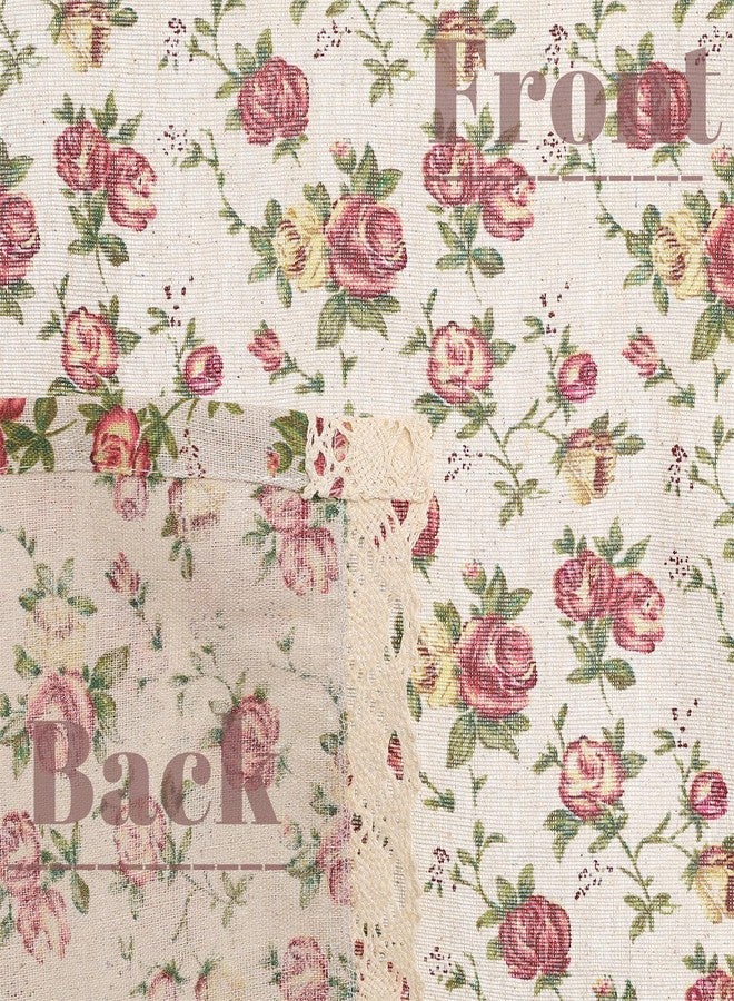 Moslovstar Farmhouse Cotton Linen Tier Curtain 36 Inch Long Elegant Floral Lace Window Treatment Kitchen Bathroom Short Curtain, 1 Panel, Blooming Roses on Beige - Image 5
