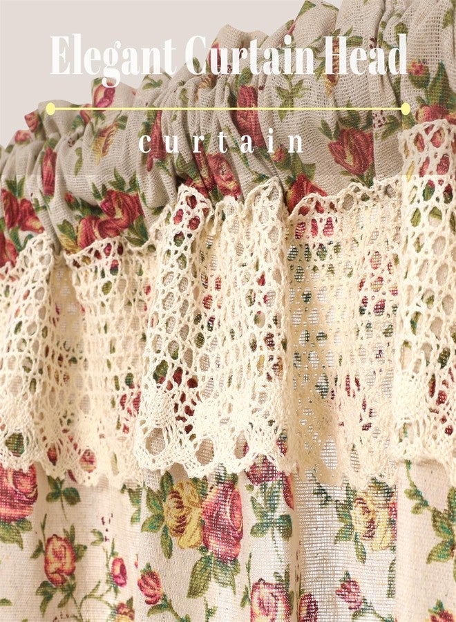 Moslovstar Farmhouse Cotton Linen Tier Curtain 36 Inch Long Elegant Floral Lace Window Treatment Kitchen Bathroom Short Curtain, 1 Panel, Blooming Roses on Beige - Image 3