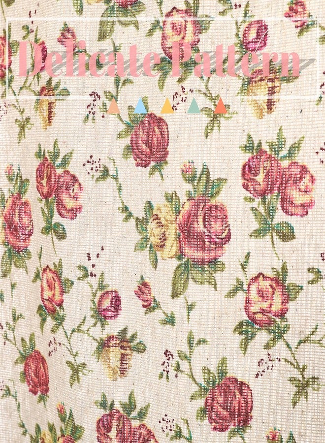 Moslovstar Farmhouse Cotton Linen Tier Curtain 36 Inch Long Elegant Floral Lace Window Treatment Kitchen Bathroom Short Curtain, 1 Panel, Blooming Roses on Beige - Image 4