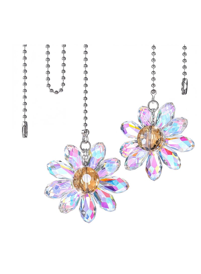 SUNSAR Crystal Glass Ceiling Fan Pull Chains, 4.5 cm Flower Pendants, 63.5 cm Chain Extender, 2-Piece Set, Rainbow - Image 1