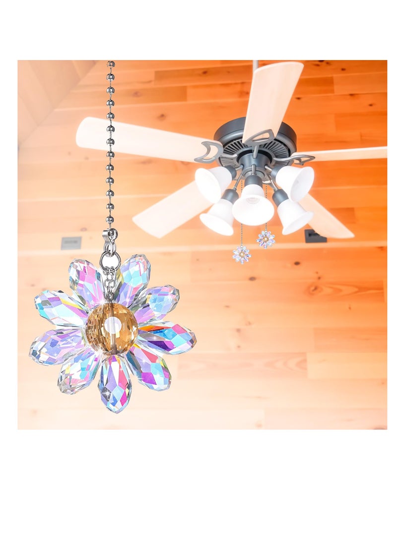 SUNSAR Crystal Glass Ceiling Fan Pull Chains, 4.5 cm Flower Pendants, 63.5 cm Chain Extender, 2-Piece Set, Rainbow - Image 4