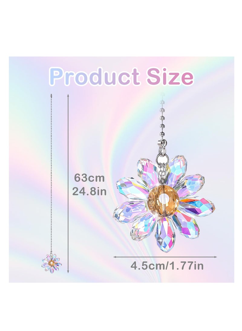 SUNSAR Crystal Glass Ceiling Fan Pull Chains, 4.5 cm Flower Pendants, 63.5 cm Chain Extender, 2-Piece Set, Rainbow - Image 2