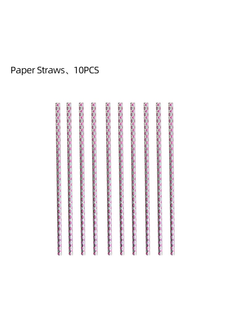 99PCS Mermaid Party Tableware Set, Mermaid Birthday Party Supplies, Mermaid Plates, Napkins, Cups, Forks, Knives, Spoons,Straws, Table Cloth, Banner Decorations, Set for 10 guests - Image 5