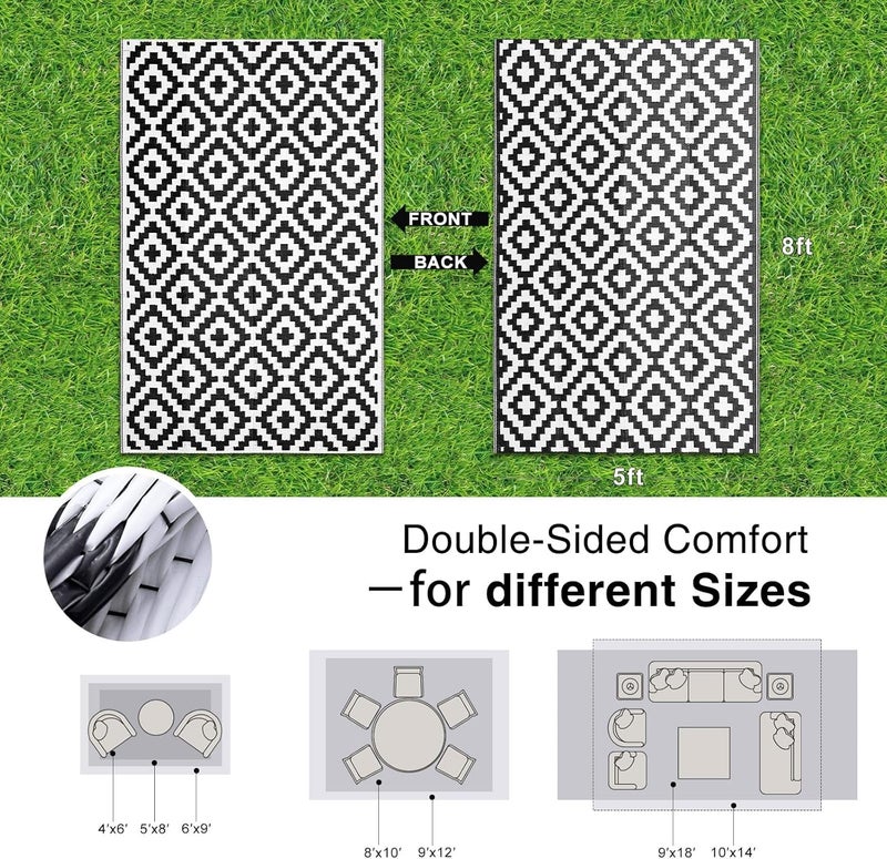 Excefore Waterproof Outdoor Rug- Durable Plastic Straw Patio Mat for Camping, RV, Picnic, Balcony, Deck, Backyard, Beach, Waterproof & Easy-Clean Outdoor Carpet for Patio, Garden, Porch - Image 3