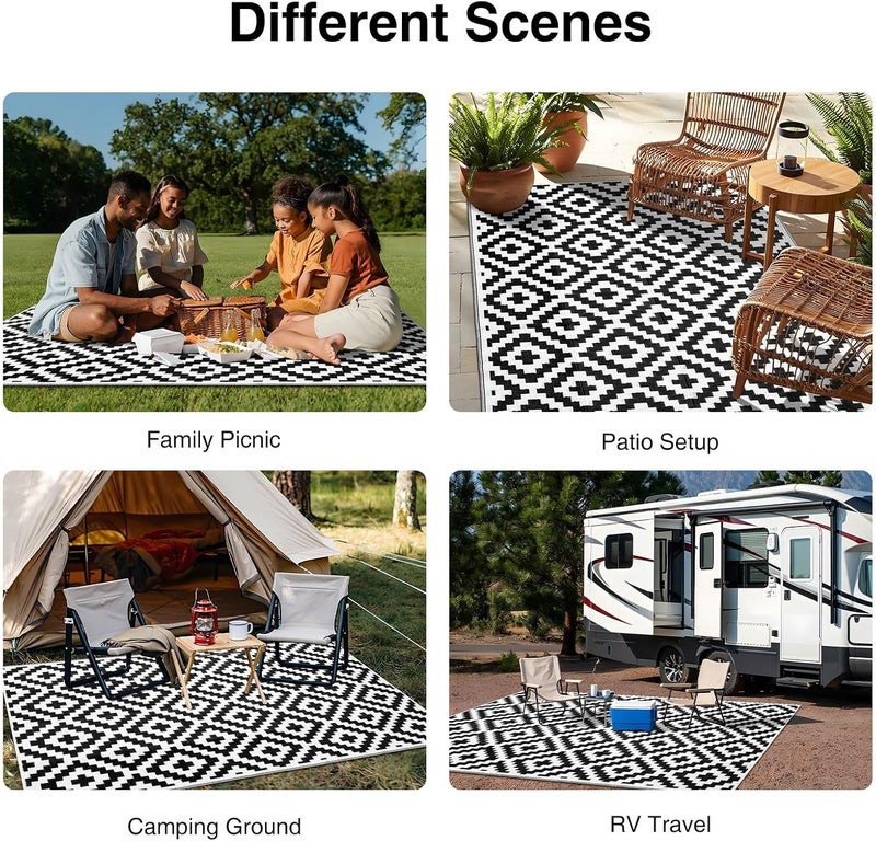 Excefore Waterproof Outdoor Rug- Durable Plastic Straw Patio Mat for Camping, RV, Picnic, Balcony, Deck, Backyard, Beach, Waterproof & Easy-Clean Outdoor Carpet for Patio, Garden, Porch - Image 2