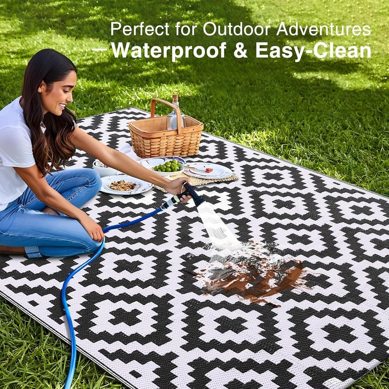 Excefore Waterproof Outdoor Rug- Durable Plastic Straw Patio Mat for Camping, RV, Picnic, Balcony, Deck, Backyard, Beach, Waterproof & Easy-Clean Outdoor Carpet for Patio, Garden, Porch - Image 4