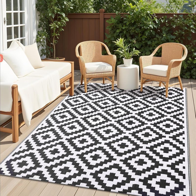 Excefore Waterproof Outdoor Rug- Durable Plastic Straw Patio Mat for Camping, RV, Picnic, Balcony, Deck, Backyard, Beach, Waterproof & Easy-Clean Outdoor Carpet for Patio, Garden, Porch - Image 1