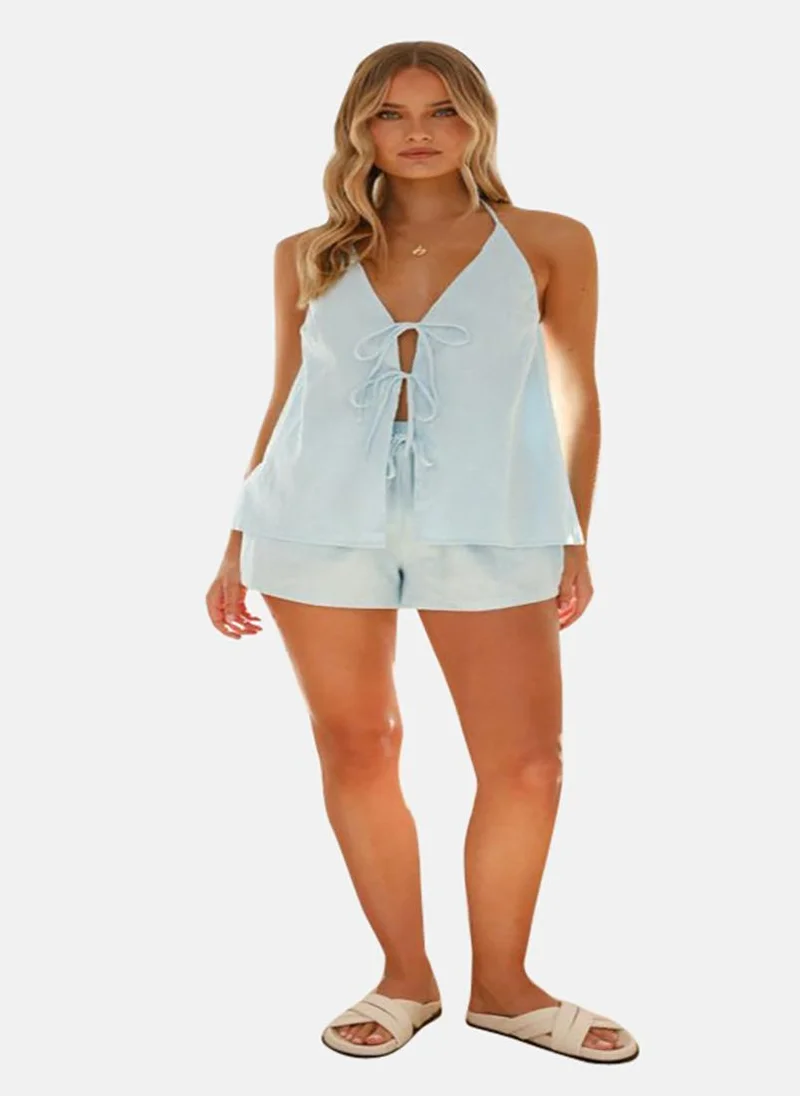 يونيكي Blue Pure Cotton Sleeveless Top With Short