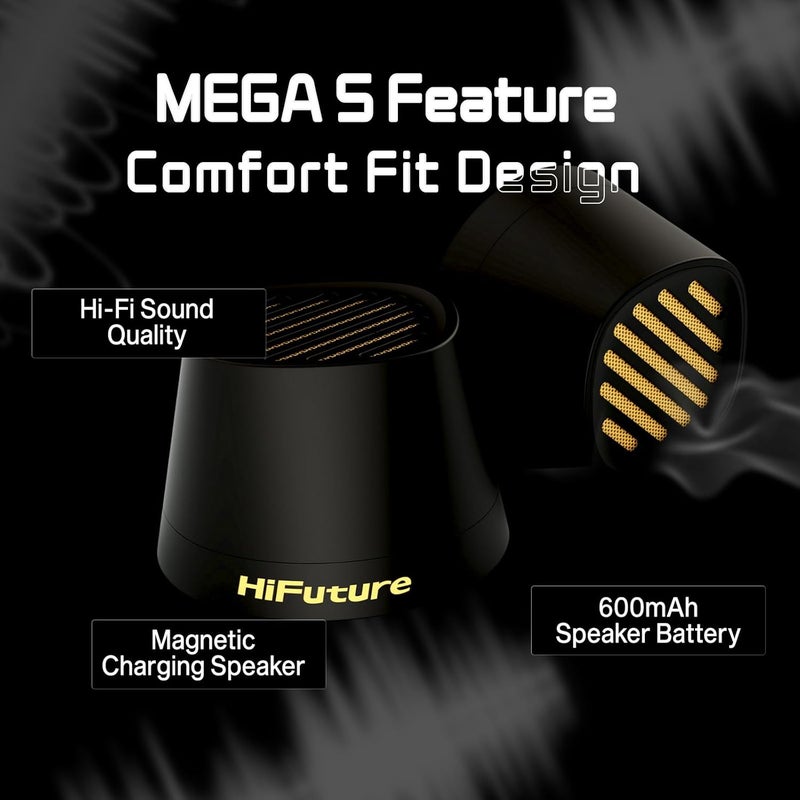 هاي فيوتشر مكبر صوت بلوتوث Mega S – حامل هاتف مدمج وشاحن لاسلكي، بلوتوث 5.4، خرج 5 واط، وقت تشغيل 10 ساعات، إقران للتشغيل، مكبر صوت محمول لأجهزة iPhone و Android، HBB20 (أسود) - Image 5
