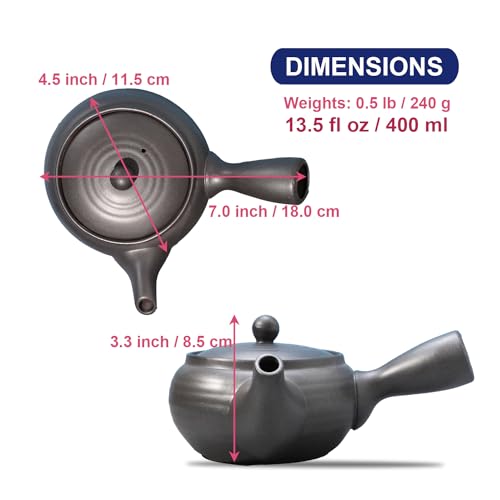COTONOHA Banko-Yaki Japanese Tea Pot – Traditional Japanese Tea Kettle with Stainless Steel Bottom Strainer – Heat Resistant and Durable Ceramic Teapot for Deep Steamed Tea (Lava Gray) - Image 4