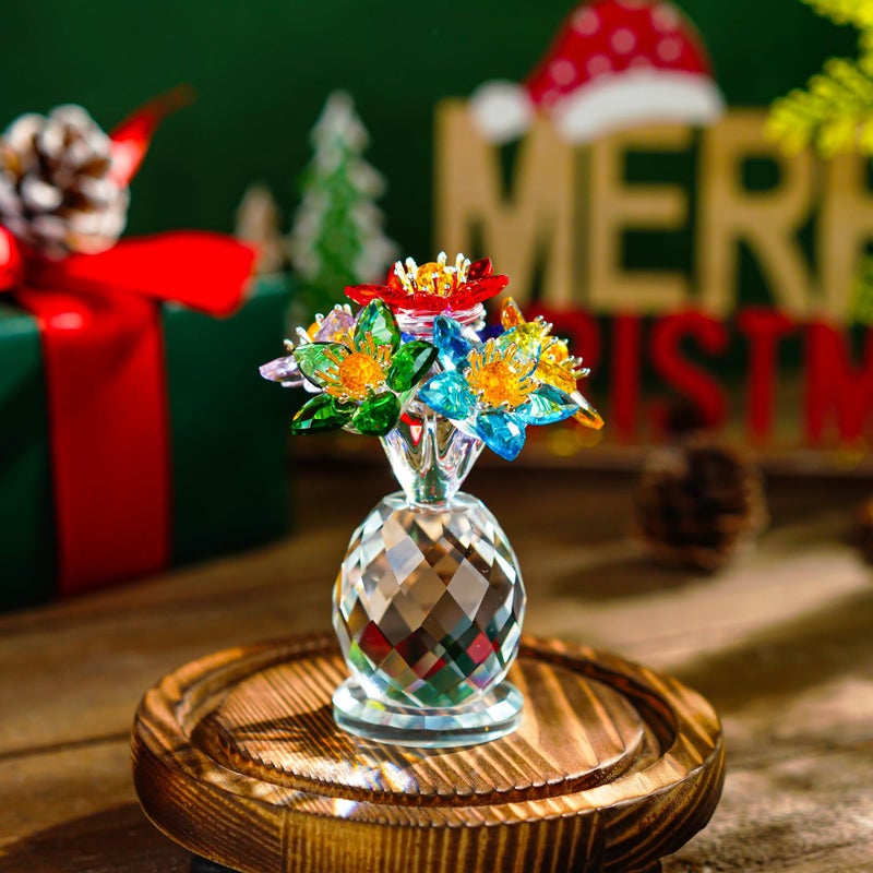 KRISININE Crystal Flower Figurine with Vase Base 3.8in Tall Multicolor Glass Flower Figurine Collectibles Home Decor for Valentine's Day(Colorful) - Image 5