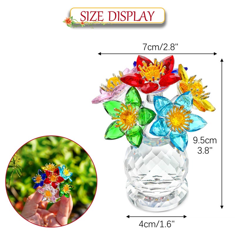 KRISININE Crystal Flower Figurine with Vase Base 3.8in Tall Multicolor Glass Flower Figurine Collectibles Home Decor for Valentine's Day(Colorful) - Image 3