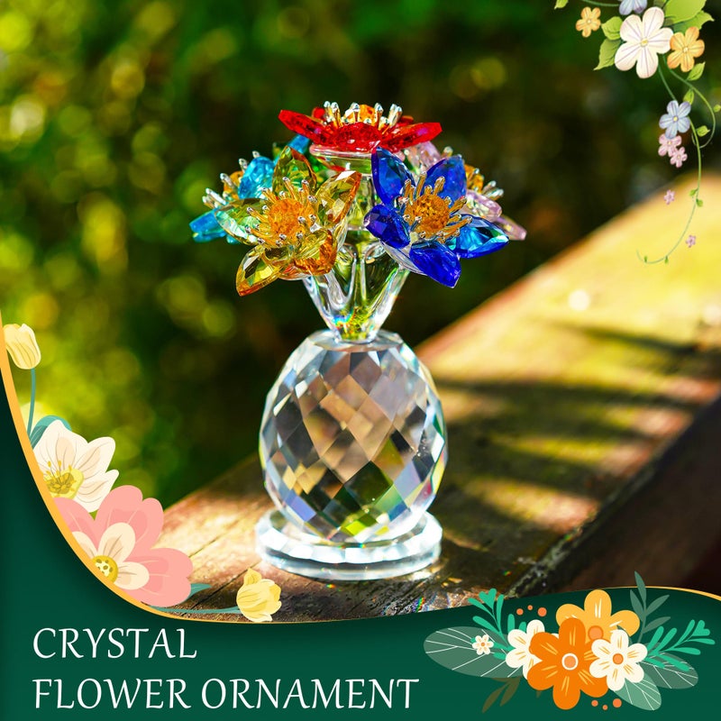 KRISININE Crystal Flower Figurine with Vase Base 3.8in Tall Multicolor Glass Flower Figurine Collectibles Home Decor for Valentine's Day(Colorful) - Image 2